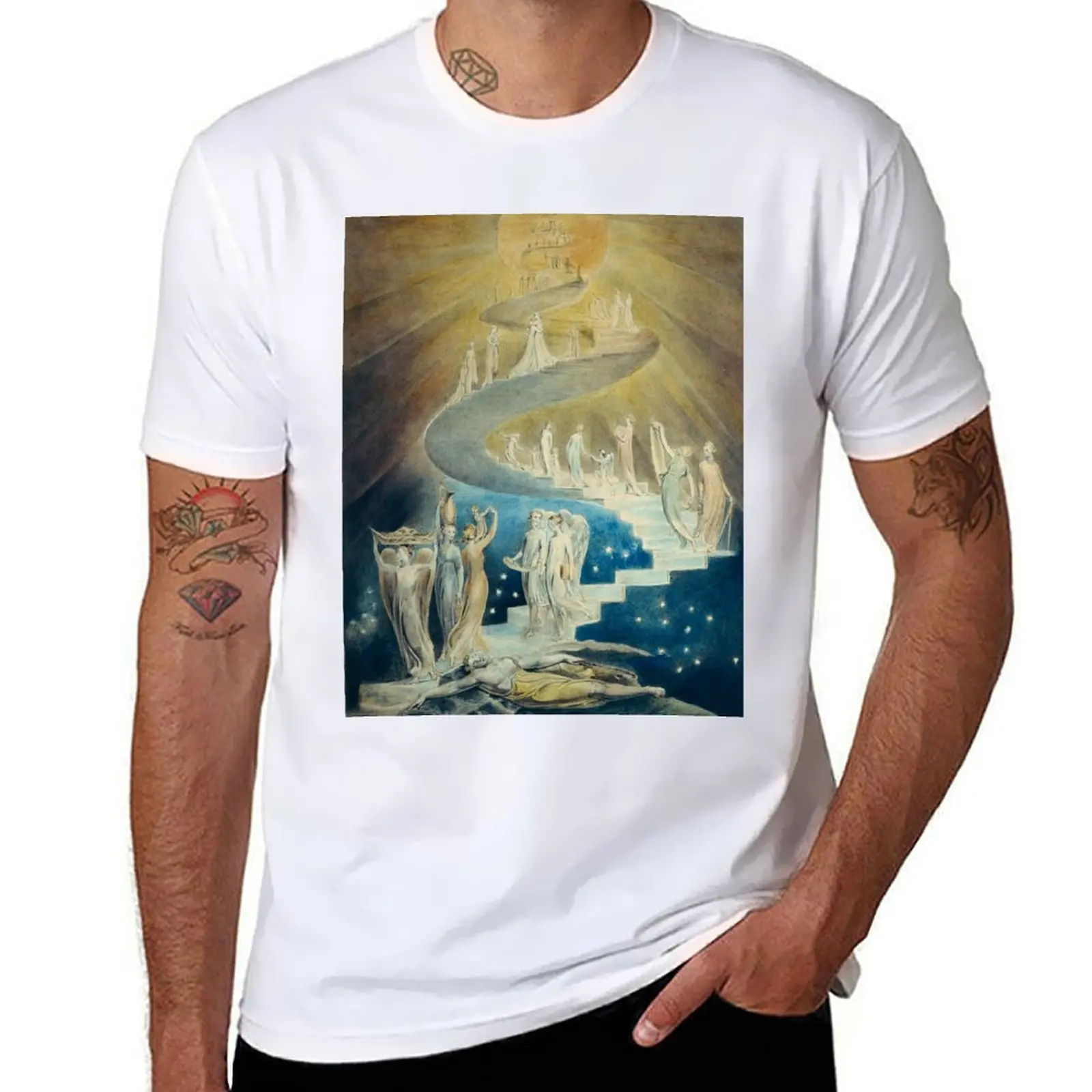 

HD Jacob's Ladder, by William Blake HIGH DEFINITION T-Shirt man t shirt summer t shirts for man cotton soft T-Shirt