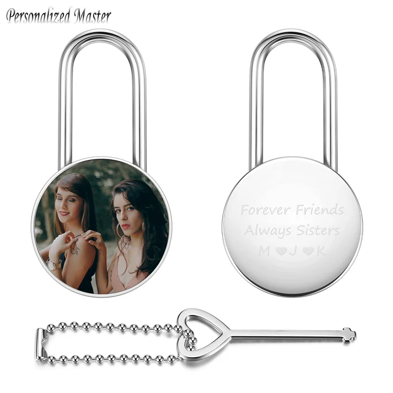 Personalized Master Custom Photo Lock Engraved Picture Text Love Padlock W/ Key for Lover Friends Birthday Valentine\'s Day Gift