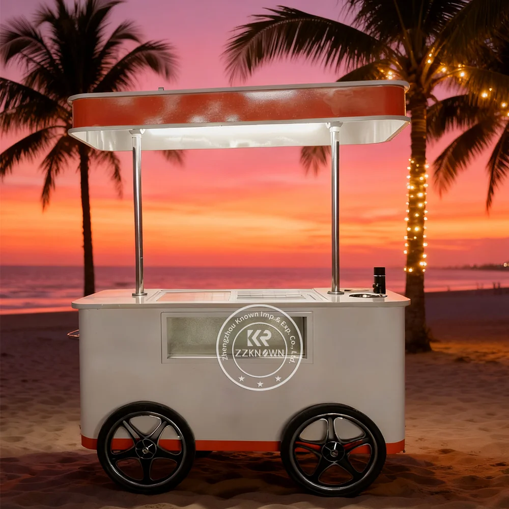 New Ice Cream Food Truck Push Cart Ice Cream Display Case Gelato Showcase Mobile Food Cart Street Food Kiosk