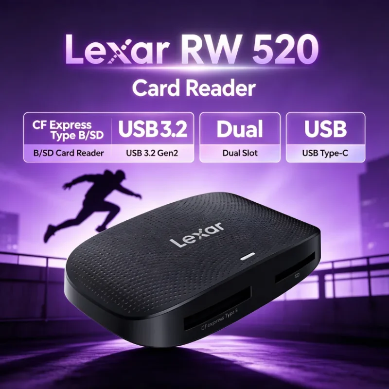 Lexar RW520 Memory Card Reader USB 3.2 Gen 2 High Speed CFexpress Type B SD Card Reader 2-in-1 Cable for Photo Transfer
