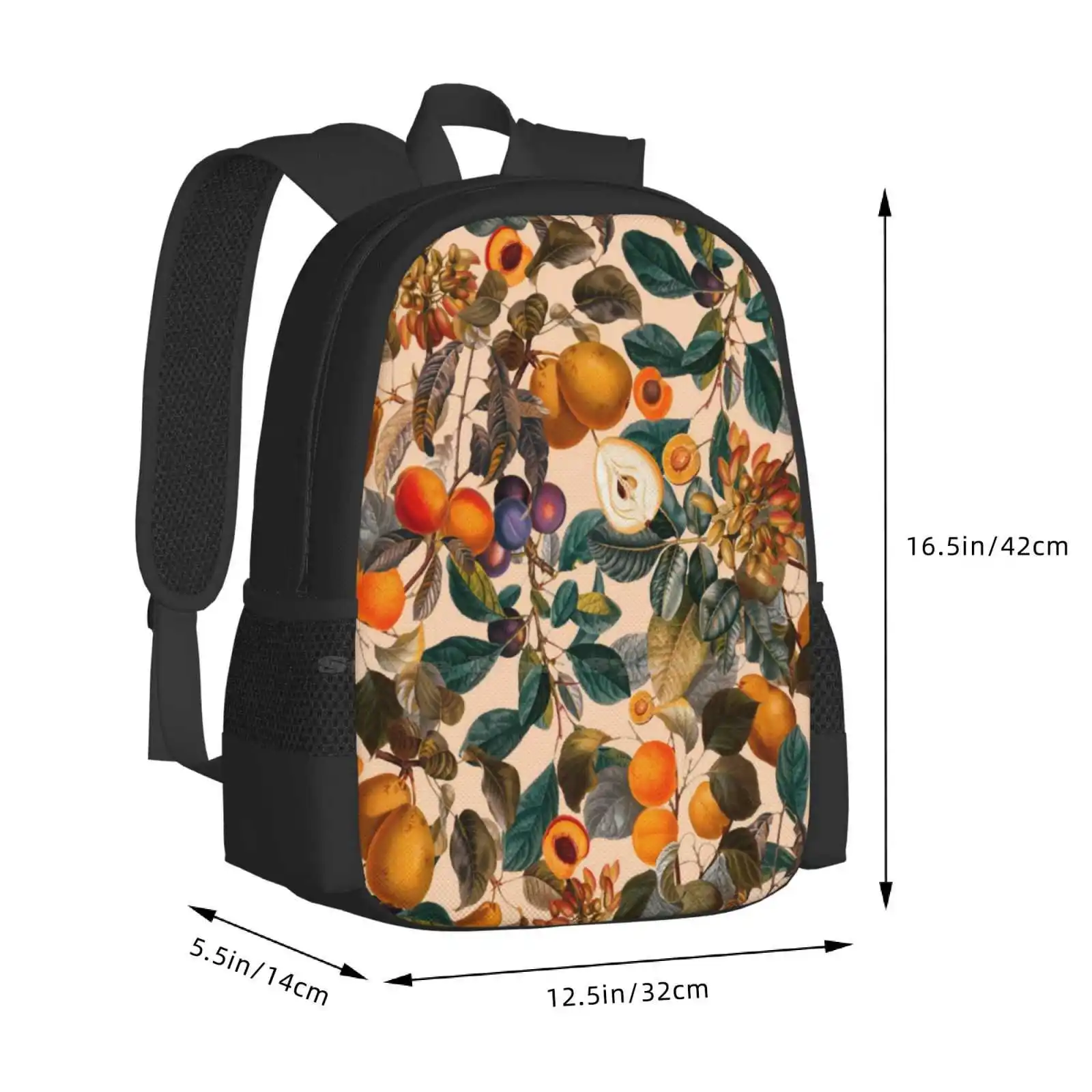 Vintage Fruit Pattern Ix Large Capacity School Backpack Laptop Bags Floral Forest Jungle Tropical Botanical Exotic Leaf Laeves