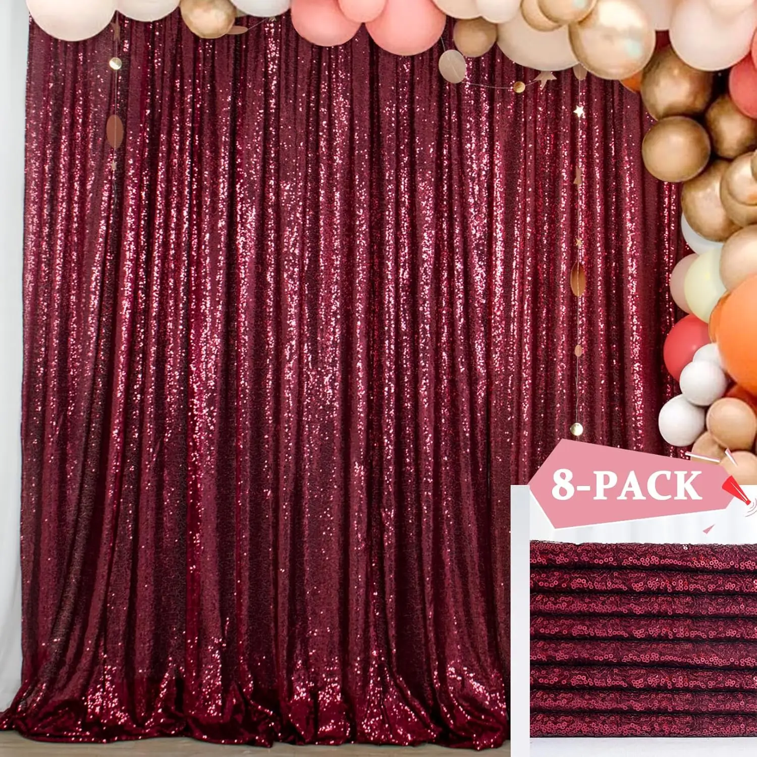 

Burgundy Sequin Backdrop 8 Pcs 2FTx8FT Glitter Backdrop Curtains Birthday Party Decoration Photography Backgrounds Fabric Backdr
