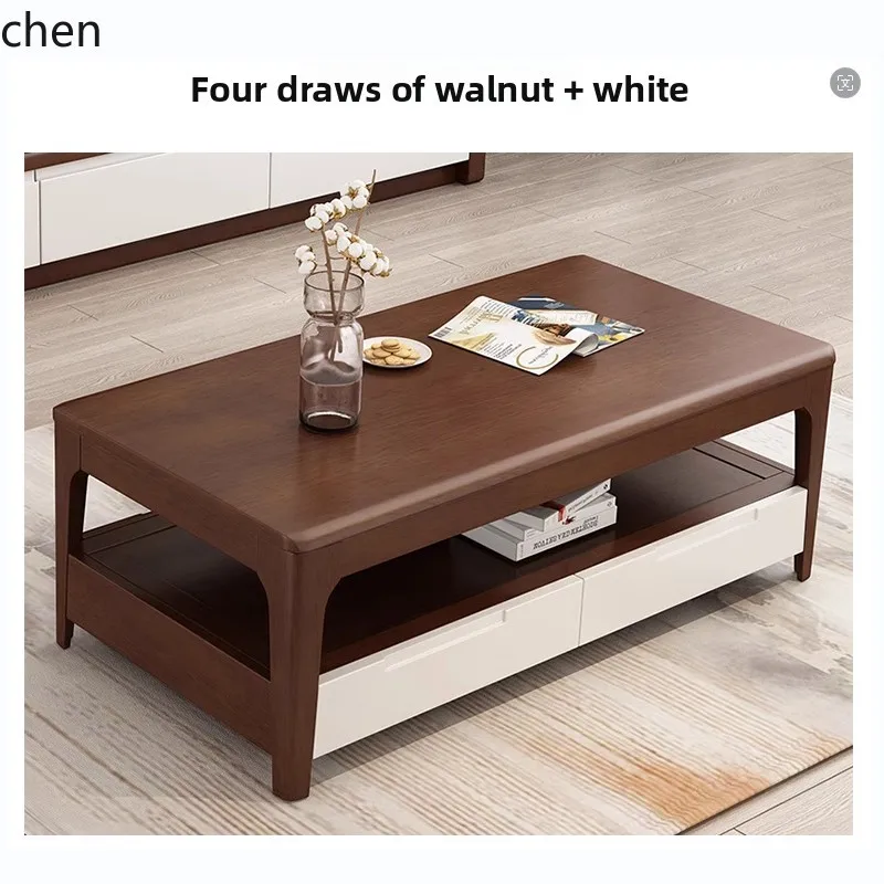 ZML solid wood coffee table small apartment tea table household living room rectangular two-layer tea table