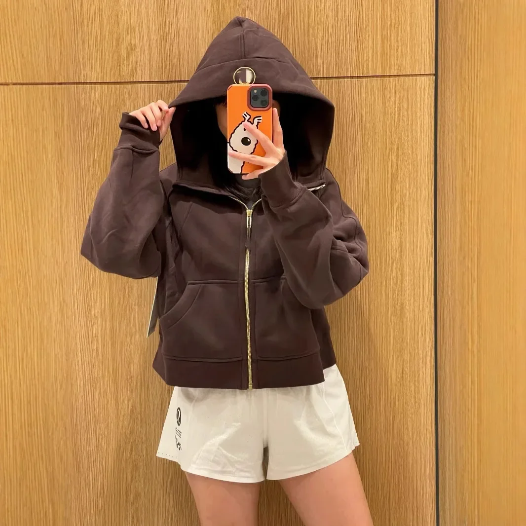 لولو جديد الغوص مقنعين كامل زيبر الصوف اليوغا الأعلى فضفاضة تنوعا اللياقة البدنية سترة قميص قطني بكم طويل المرأة البلوز #3