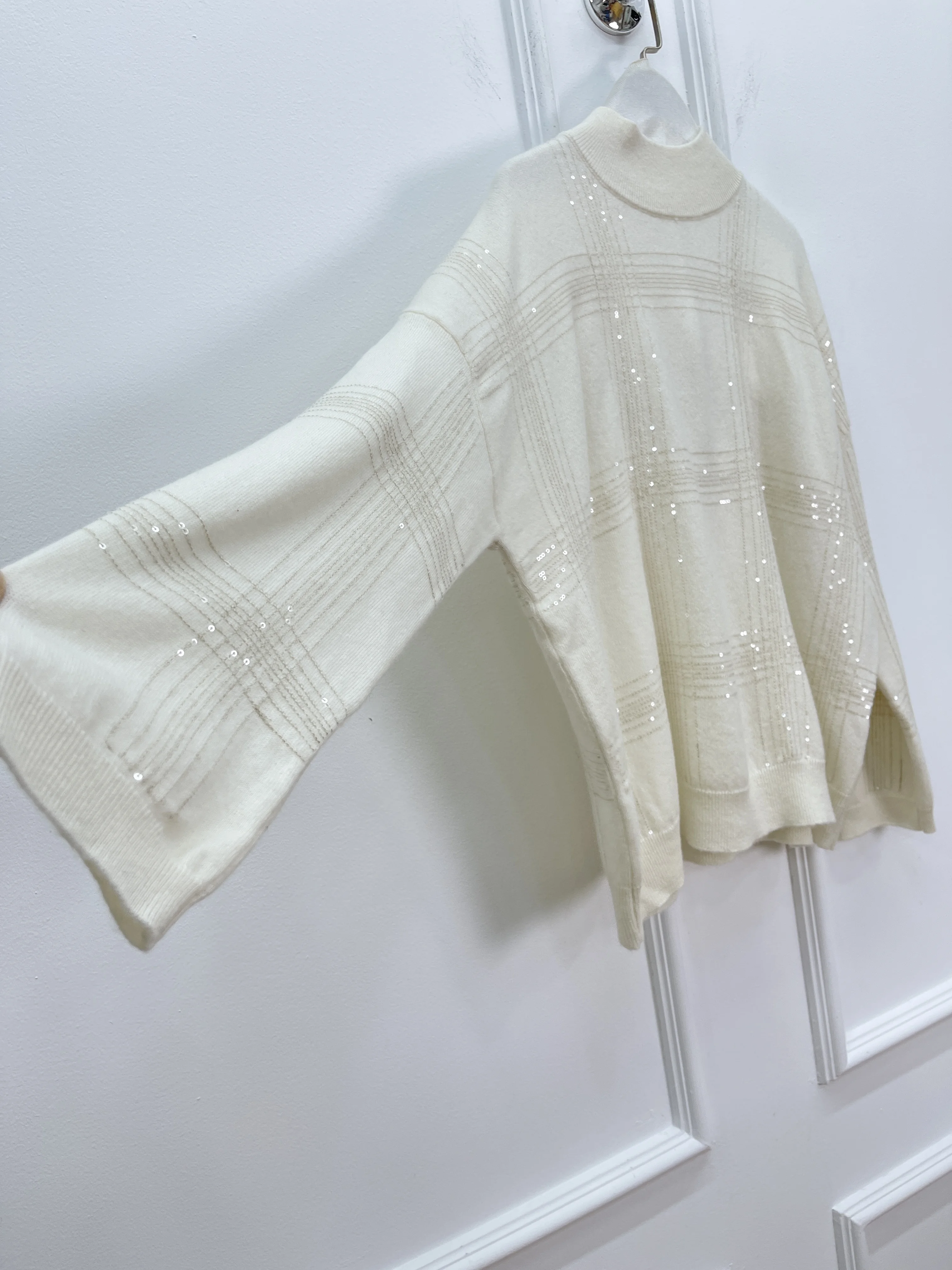 

Autumn/Winter High-Quality Sequined Cashmere Crew Neck Knit Sweater For Women - Understated Luxury