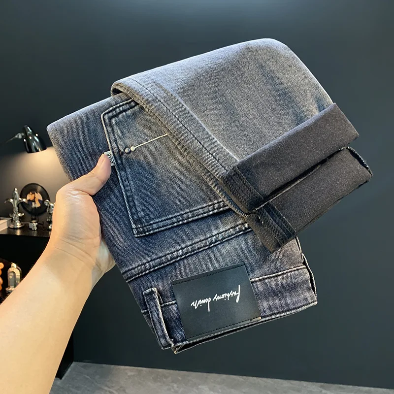 

Осень 2023, новые высококачественные дымчато-серые джинсы, мужские модные брендовые эластичные свободные тонкие прямые длинные брюки-трубы