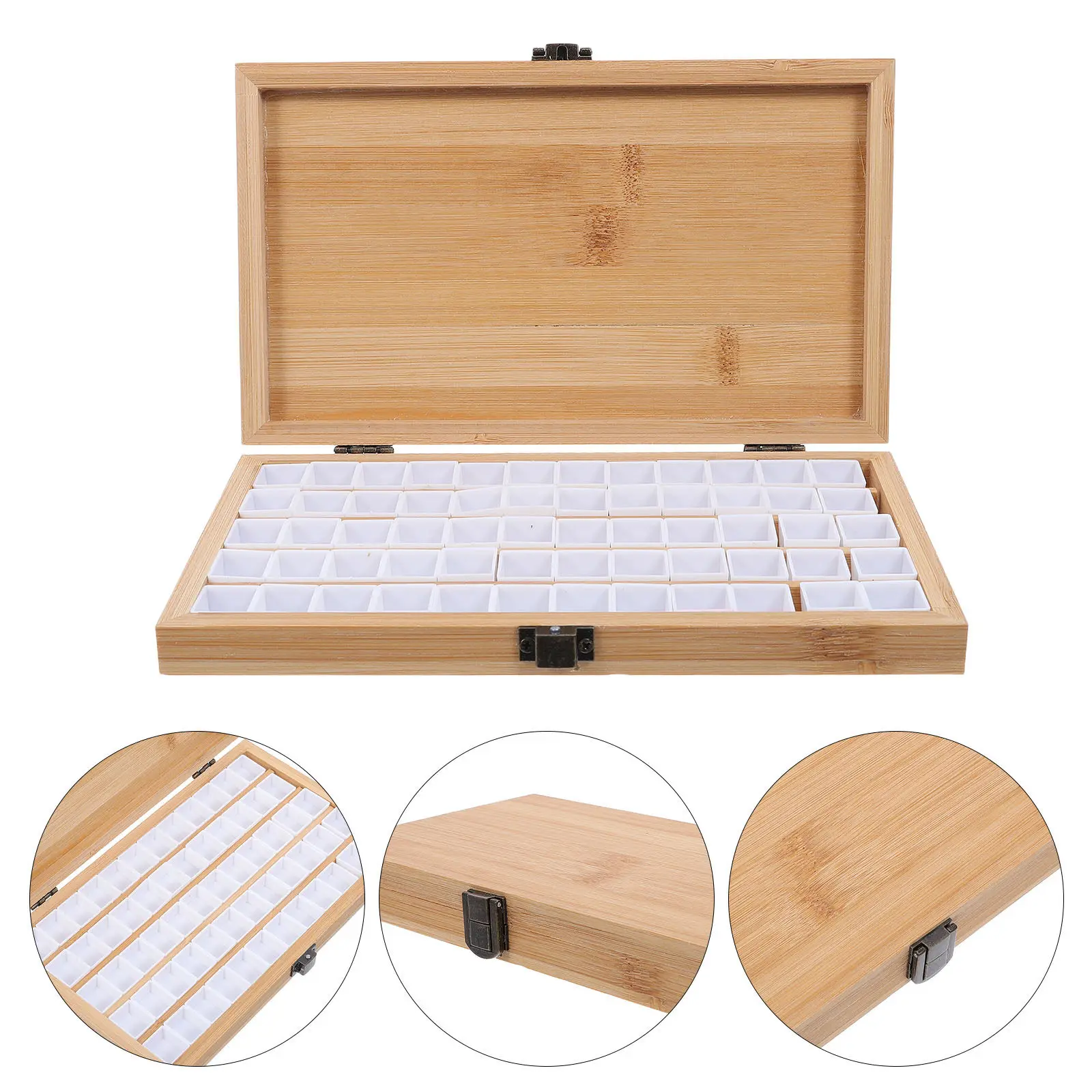 Empty Portable Grid Paint Storage Box Holder Bamboo Palette Drawing Half Pan Watercolor