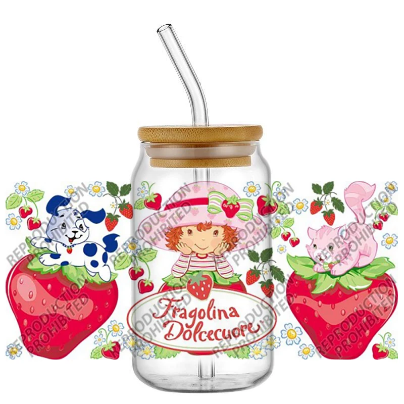 Cute Girl with Friends UV DTF Cup Wrap Stickers for 16oz Libbey Strawberry High Viscosity Durable Stickers Glasses Tumbler view 3