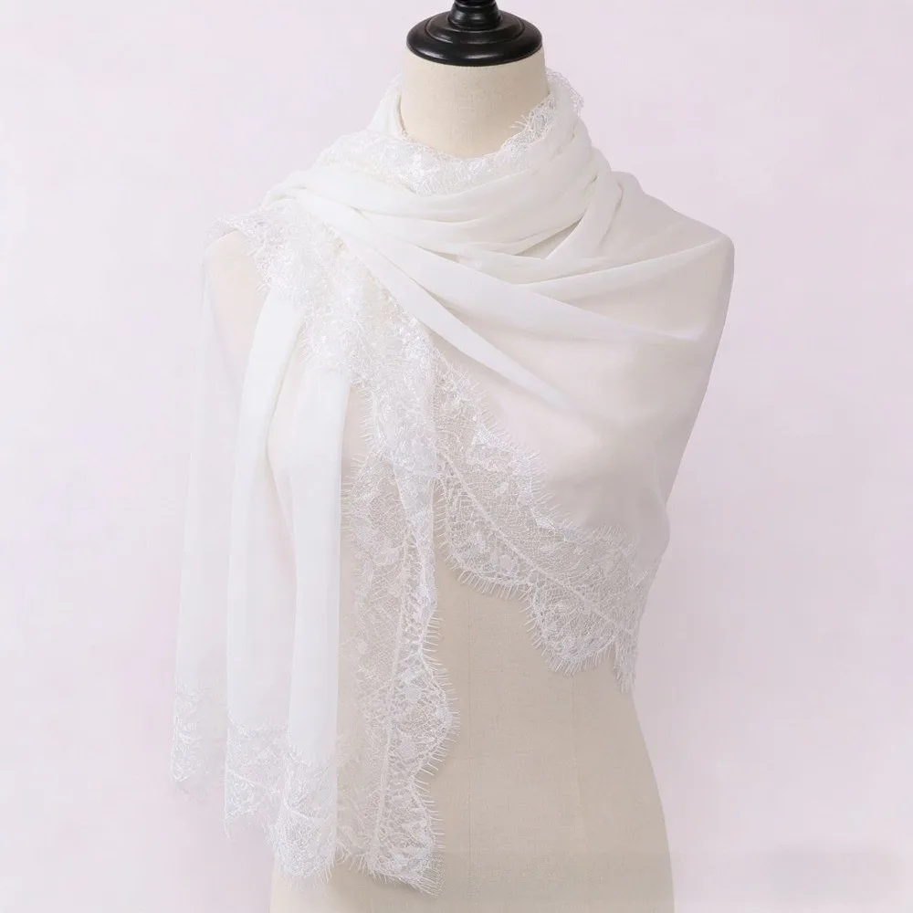 Fashion Solid Color Muslim Chiffon Jersey Hijab Breathable Soft Women Headscarf Lace Trim Long Scarf Shawls Head Wrap