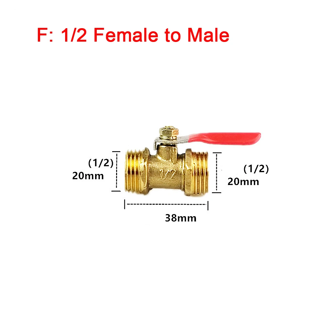 1/4 "1/2" BSP Vrouwelijke Buitendraad Twee Manier Messing Pneumatische Uitschakeling Kogelkraan Pijp Connector Koppeling adapter