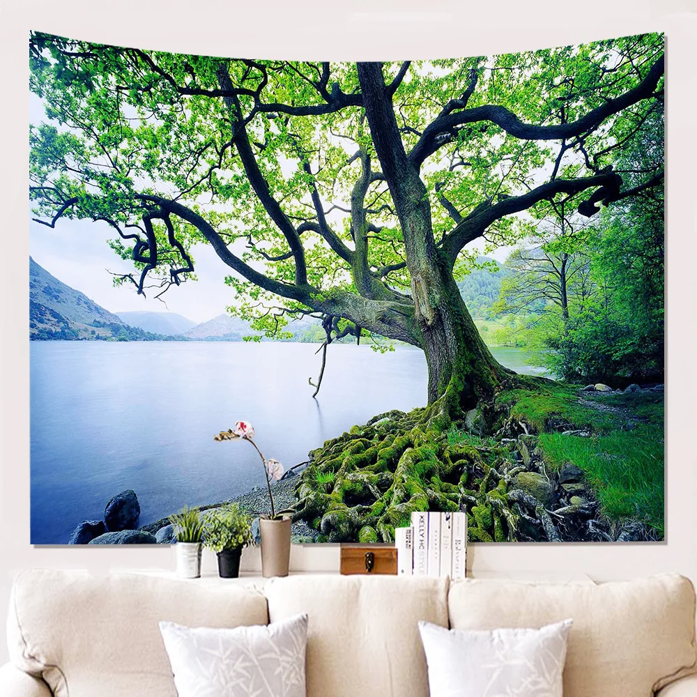 Landscape Mountains and Rivers Wall Cloth Hanging Background Cloth Hanging Painting Tapestry Wall Decoration Tapestry POD