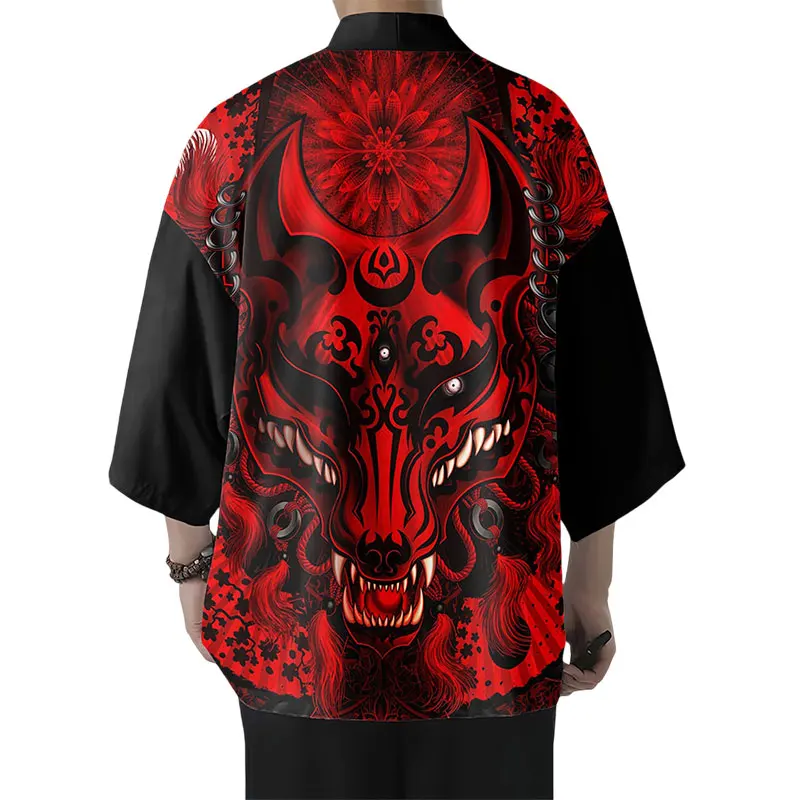 Традиционное мужское кимоно с 3D принтом Fox, повседневный свободный мужской кардиган, городская уличная модная мужская одежда 2XS-4XL