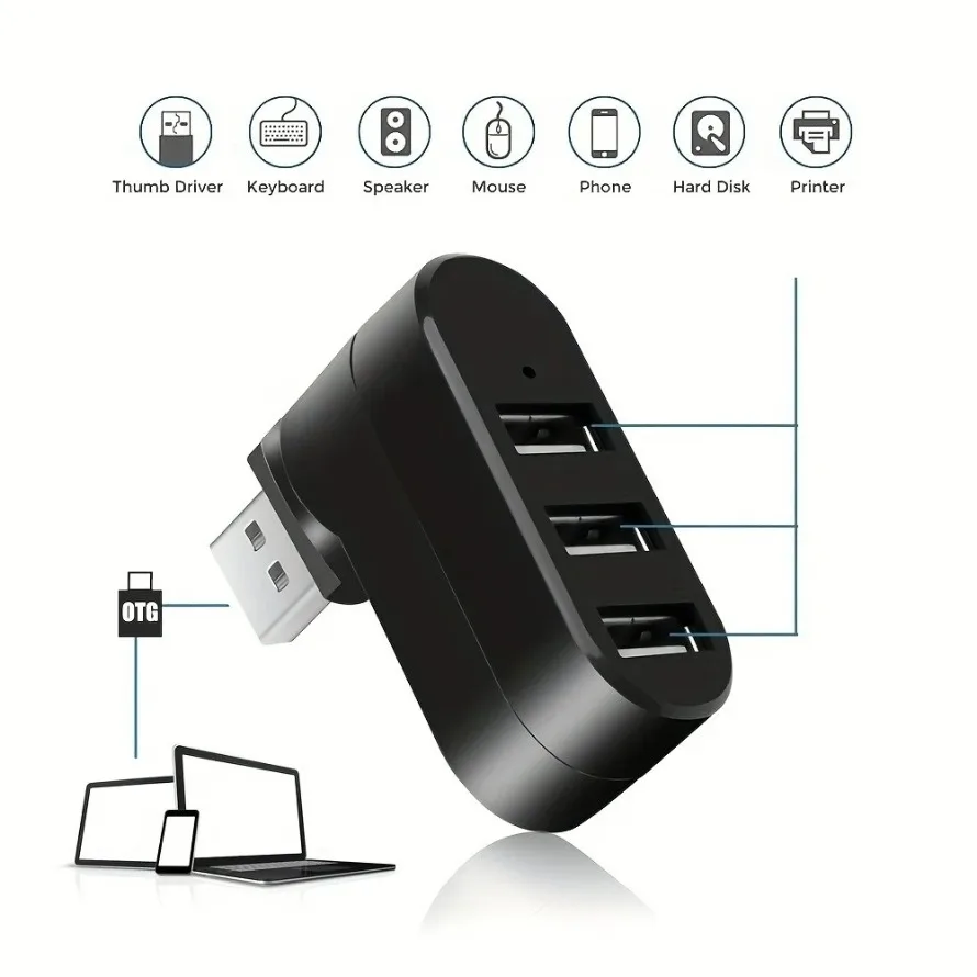180° Rotatable 3 Ports USB Hub USB 3.0 2.0 HUB High Speed Data Transfer U Disk Splitter Expander Adapter For Laptop MacBook PC