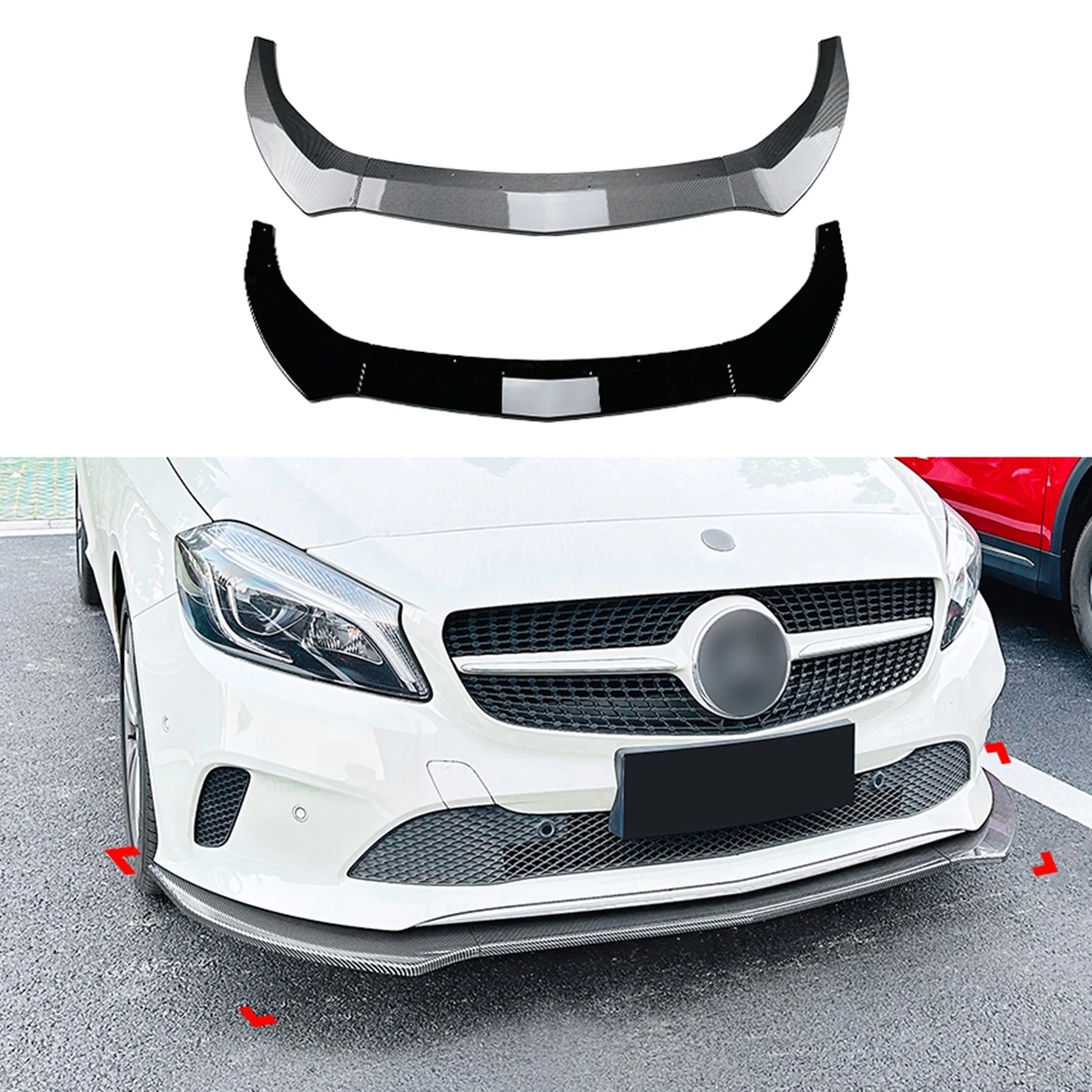 

Front Bumper Spoiler Lip For Mercedes Benz A Class W176 2016-2018 Base Models Carbon Fiber Look/Gloss Black Lower Splitter Kit