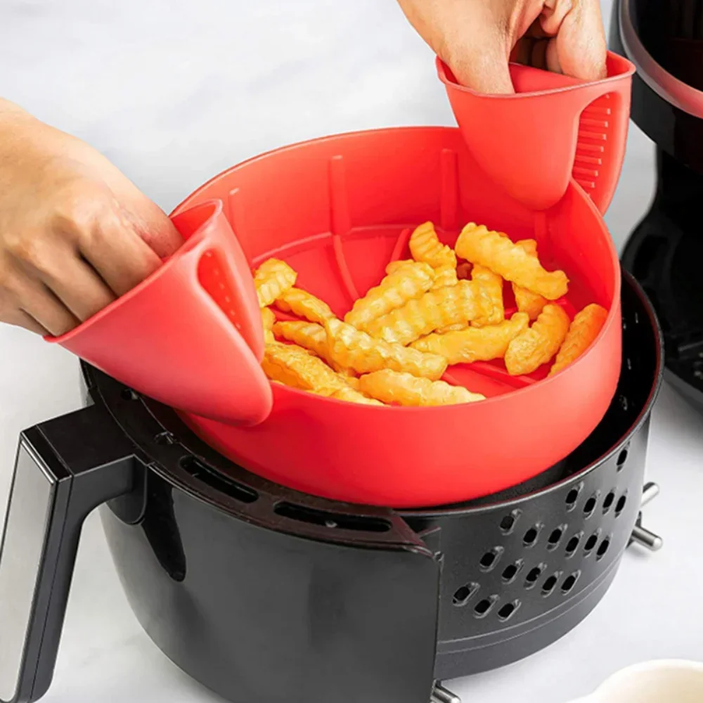 AirFryers Silicone Basket Pot Silicone Mold Air Fryers Easy Clean Oven Baking Trays Pizza Plate Grill Pan Air Fryers Accessories