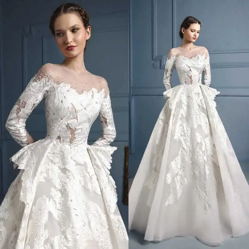 

Великолепное платье трапециевидной формы, свадебные платья, аппликации, свадебные платья с длинными рукавами, большой размер, Vestidos De Novia, цвет индивидуального размера