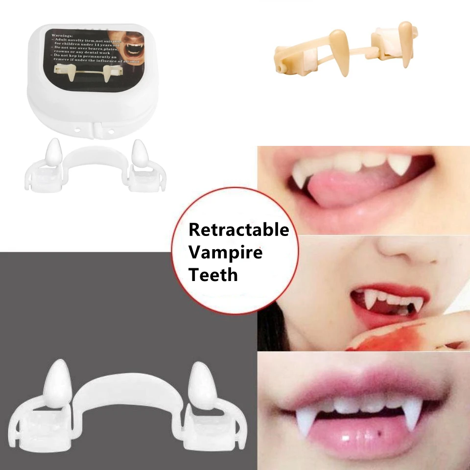 Retractable Vampire Teeth Zombie Teeth DIY Cosplay Props Decor Horrific Fangs Vampire Dentures For Holiday Party Props Kids Toy