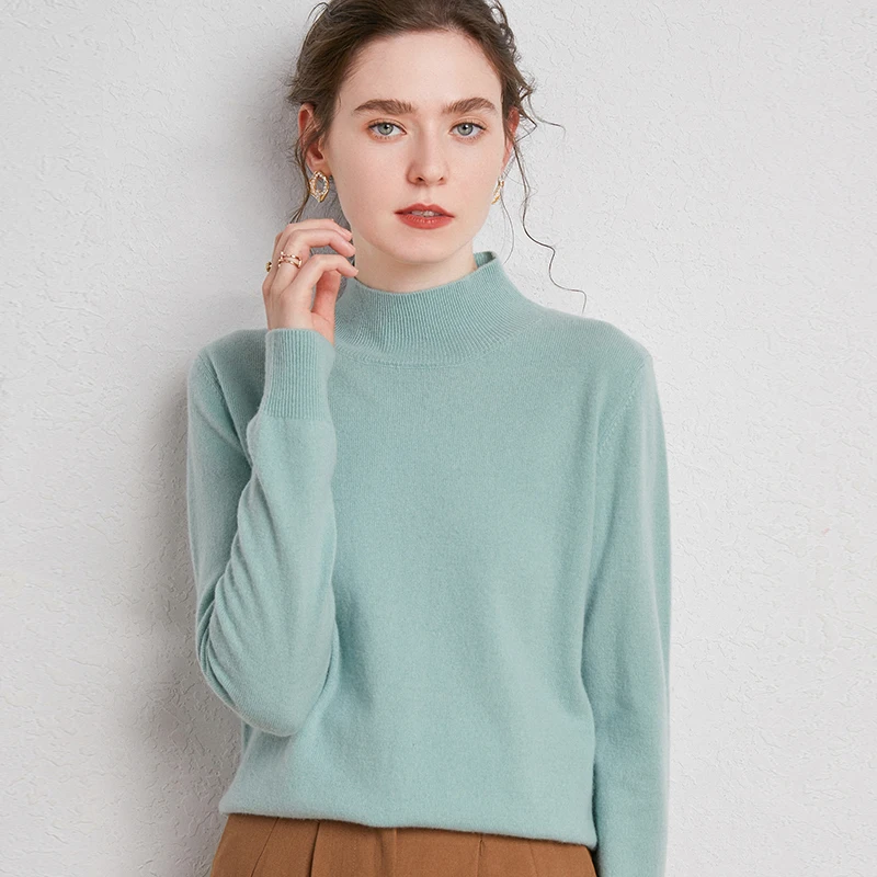 100% Merino Wool Sweater Women\'s Half-Neck Pullover Loose Knit Bottoming Shirt Autumn Winter Long Sleeves Threaded Cashmere Tops