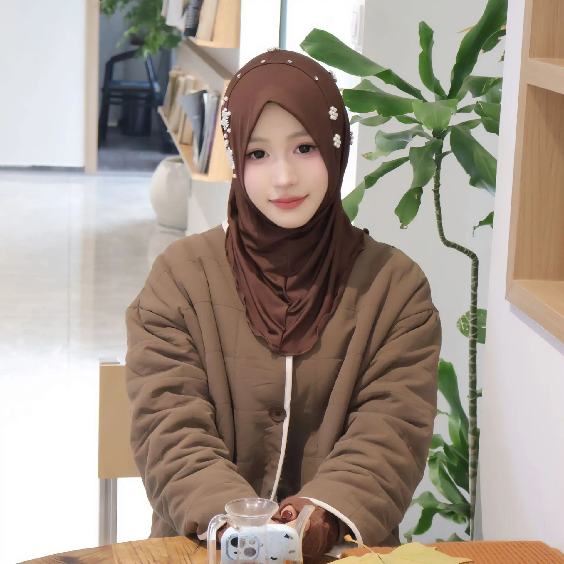 

Luxury Diamonds Flower Amira Women Muslim Hijab Instant Scarf Turban Hat One Piece Headscarf Islam Head Wrap Pull On Shawls Cap