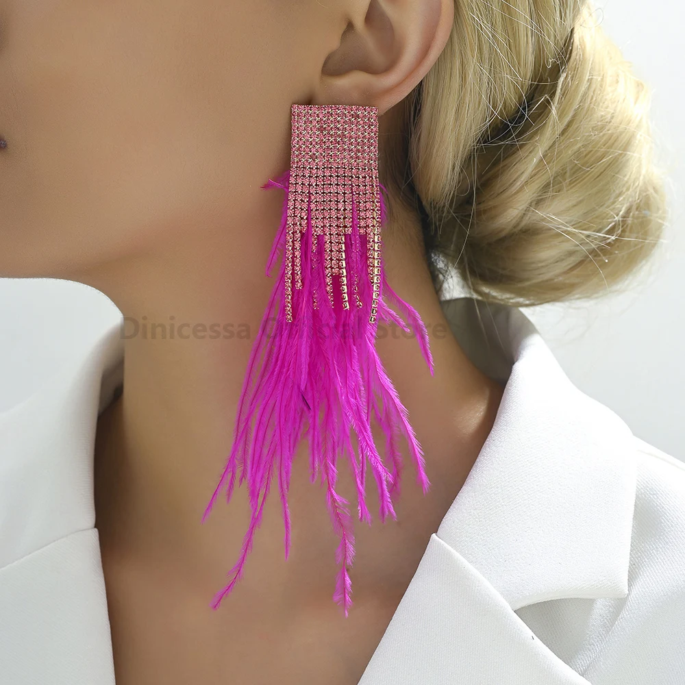 Charm Elegant Feather Tassel Bride Wedding Party Pendant Jewelry Trend Luxury Holiday Decor Dangle Drop Earrings For Women Gift