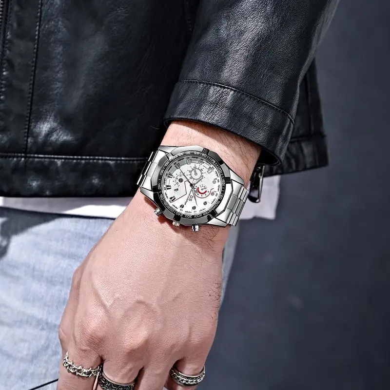 22New เข็มขัดเหล็กปฏิทินขนาดใหญ่ผู้ชาย Domineering Tough Guy นาฬิกาทองอัตโนมัตินาฬิกาควอตซ์ผู้ขายที่ดีที่สุดบน douyin