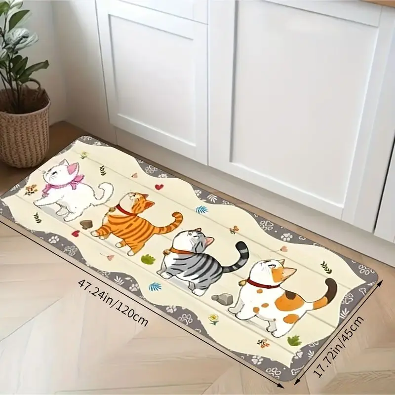 VIKAMA Cute Cartoon Cat Kitchen Mat Set Non Slip Washable Anti Fatigue Floor Rug Animal Print Kitchen Carpet Indoor Home Decor