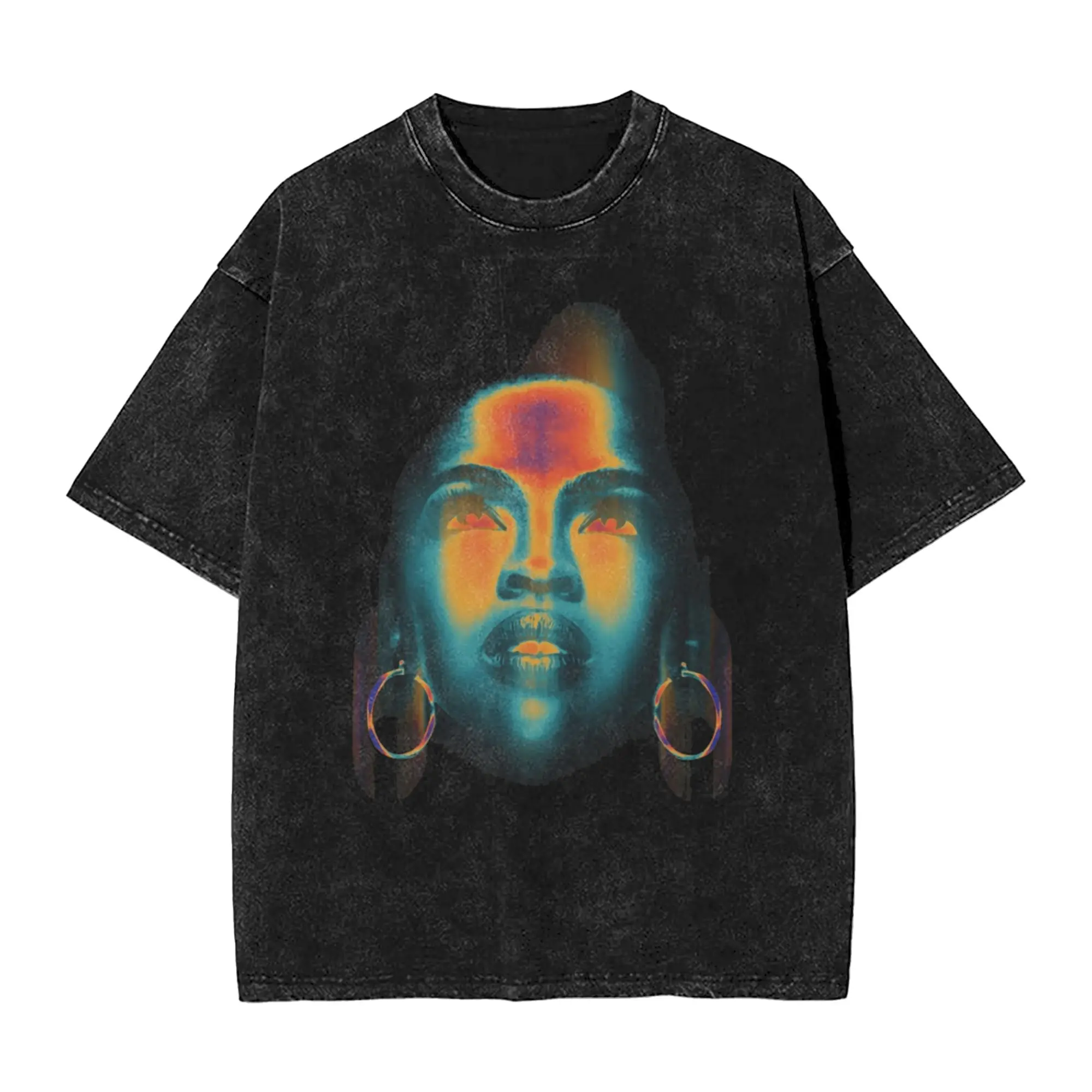 Lauryn Hills Thermal Portrait Soul Expression Washed T Shirt Streetwear Hip Hop Fashion T-Shirt  Tee Shirt Men Oversize Printed
