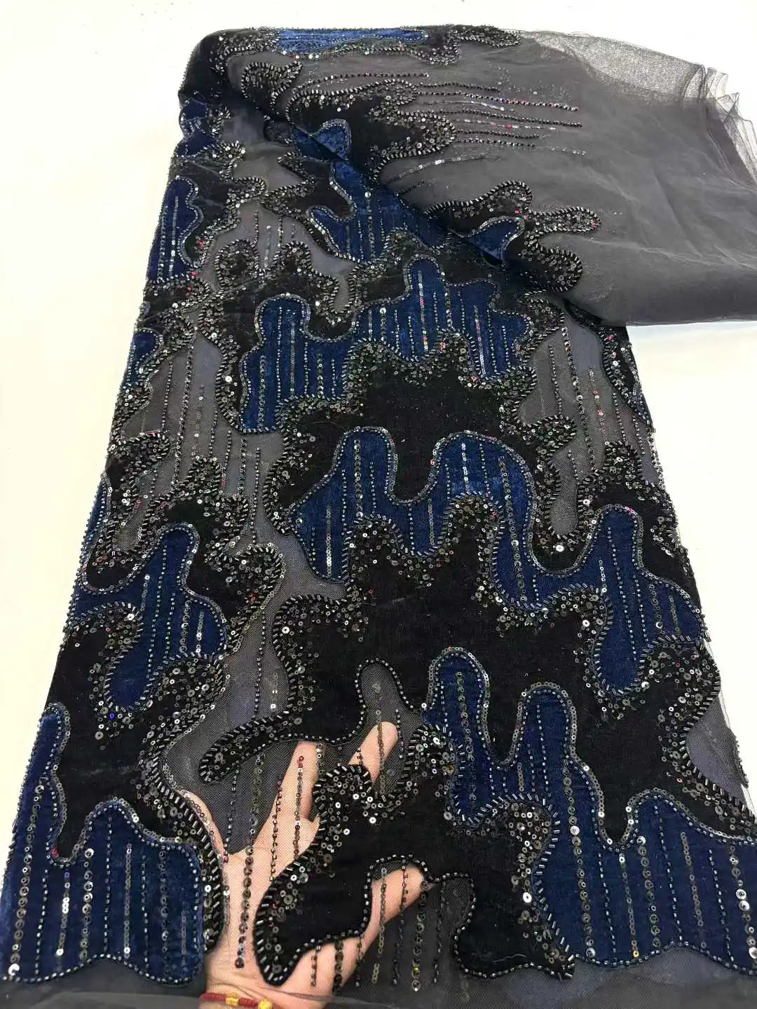 Afrikaanse fluwelen borduurwerk kralen kant tule stof 2025 Franse pailletten kant stof voor damesjurken trouwjurken.325X-C2.5