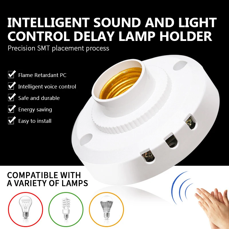 Smart Sound Control Lamp Bottom Socket 220V E27 Sound Voice Sensor Light Lamp Holder Auto On Off Light Sound Sensor Lamp Holder