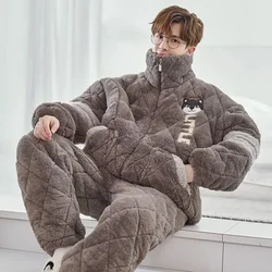 Veste rembourrée à trois couches en velours pour hommes, vêtements de détente chauds pour hommes, vêtements de nuit épais, vêtements de nuit au glouton, nouveau pyjama, sourire, automne, hiver, 2024