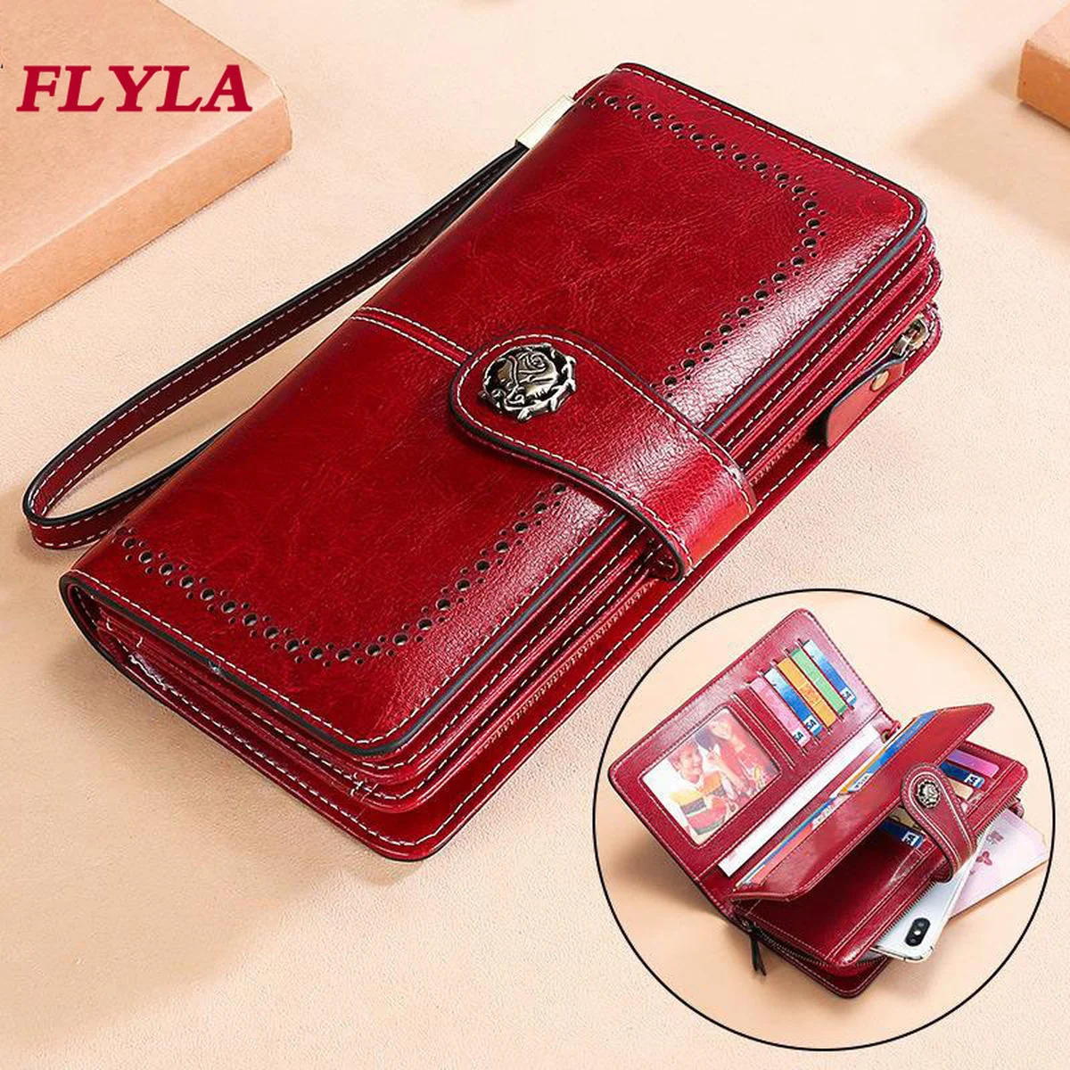 Women's Leather Wallet Large Capacity Zipper Purse Multifunctional Phone Bag Card Case Long Wallet Retro Clutch Bag For Female