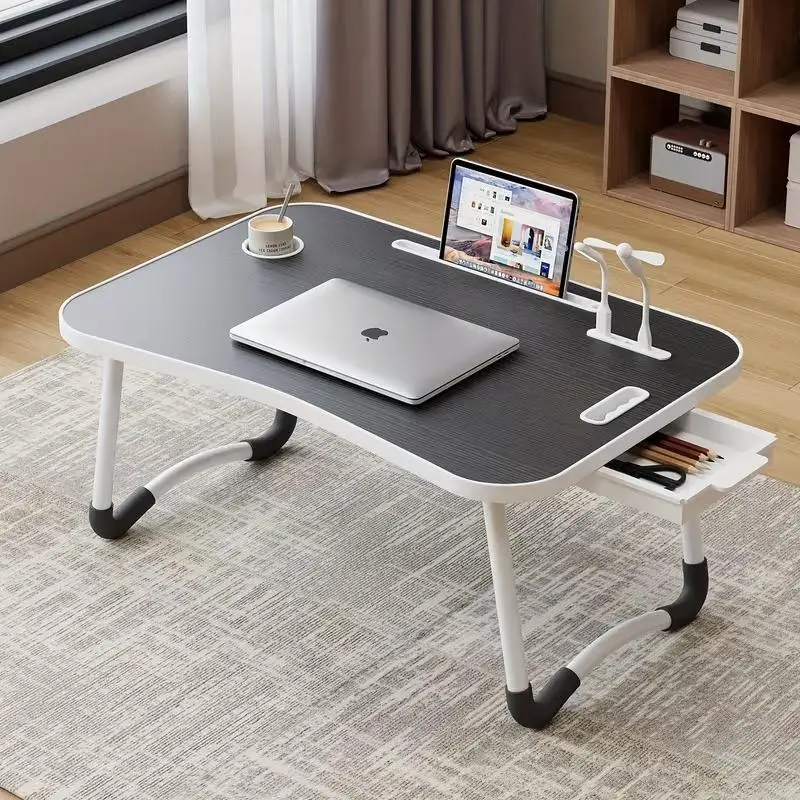 Oversized Laptop Bed Desk, Portable Foldable Laptop Table, Computer Desk Tray Table with 4 USB Ports, Storage Drawer and Cup Holder, for Bed/Couch Working Reading Writing Student Learning Desk