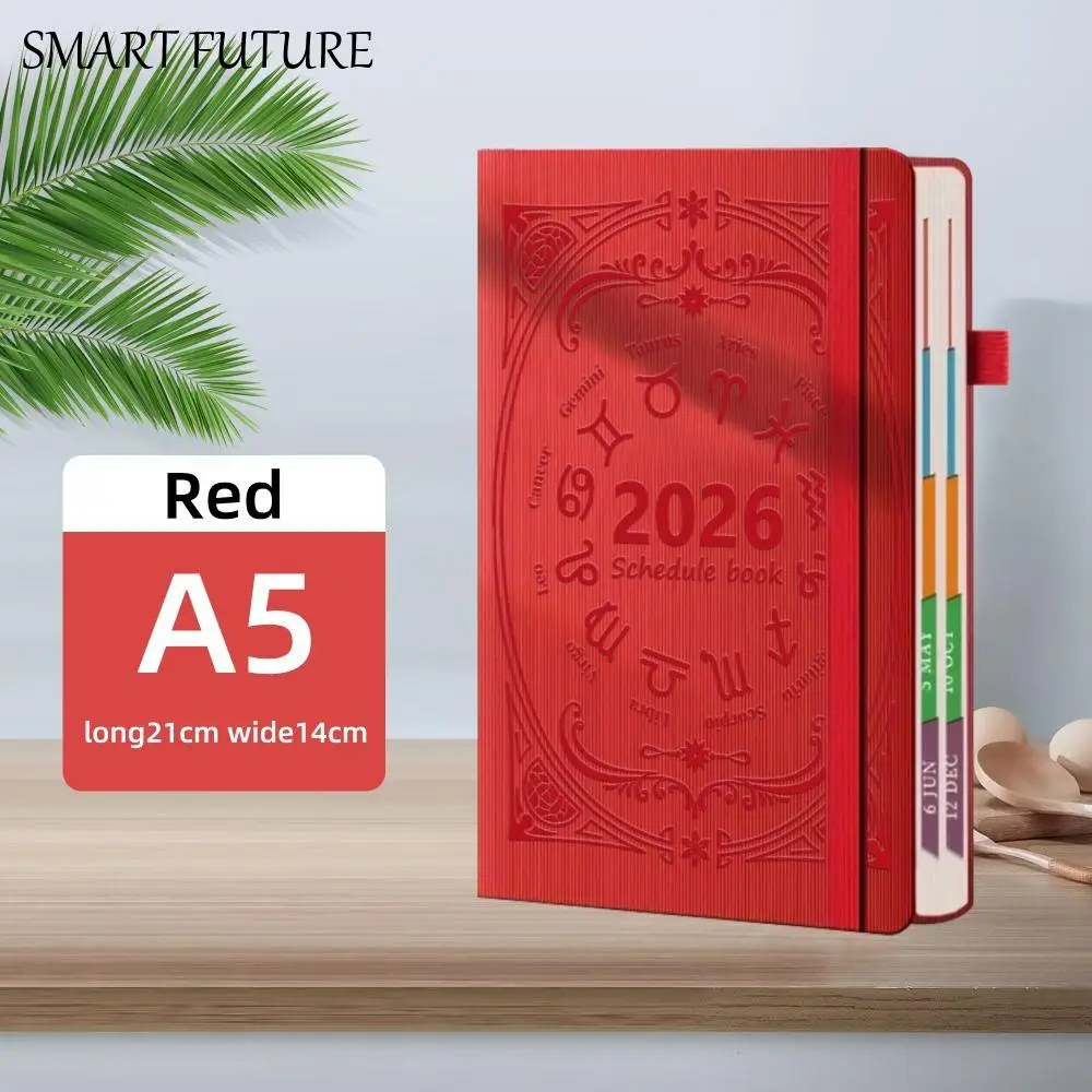 

English 2026 Schedule Planner Notepad 12 Months Textured PU A5 Agenda Planning Notebook Thick Paper Wear-resistant