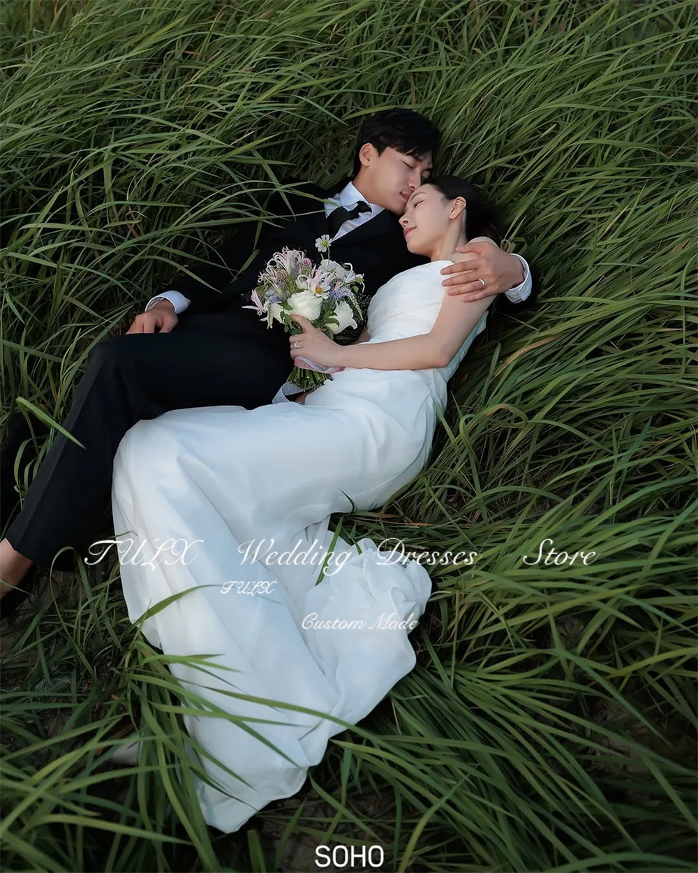 TULX elegante vestido de novia de gasa de color marfil sesión de fotos de Corea vestidos de novia largos de sirena sin tirantes corsé personalizado kurs 2026