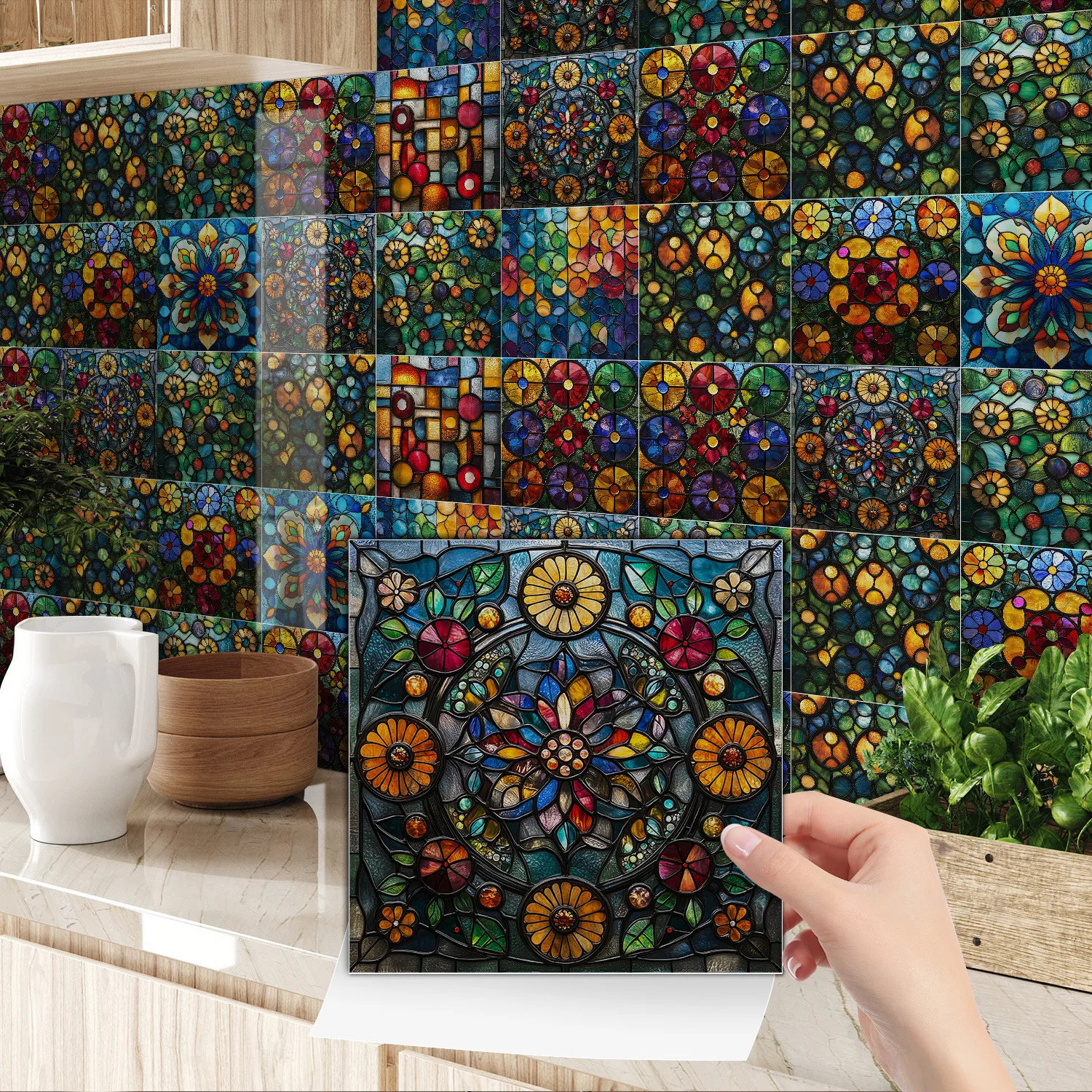 20x20cm 24PCS PVC Self-Adhesive Waterproof Oil-Proof Wall Tile Stickers, Crystal Clear Kitchen Backsplash Decals for Living Room