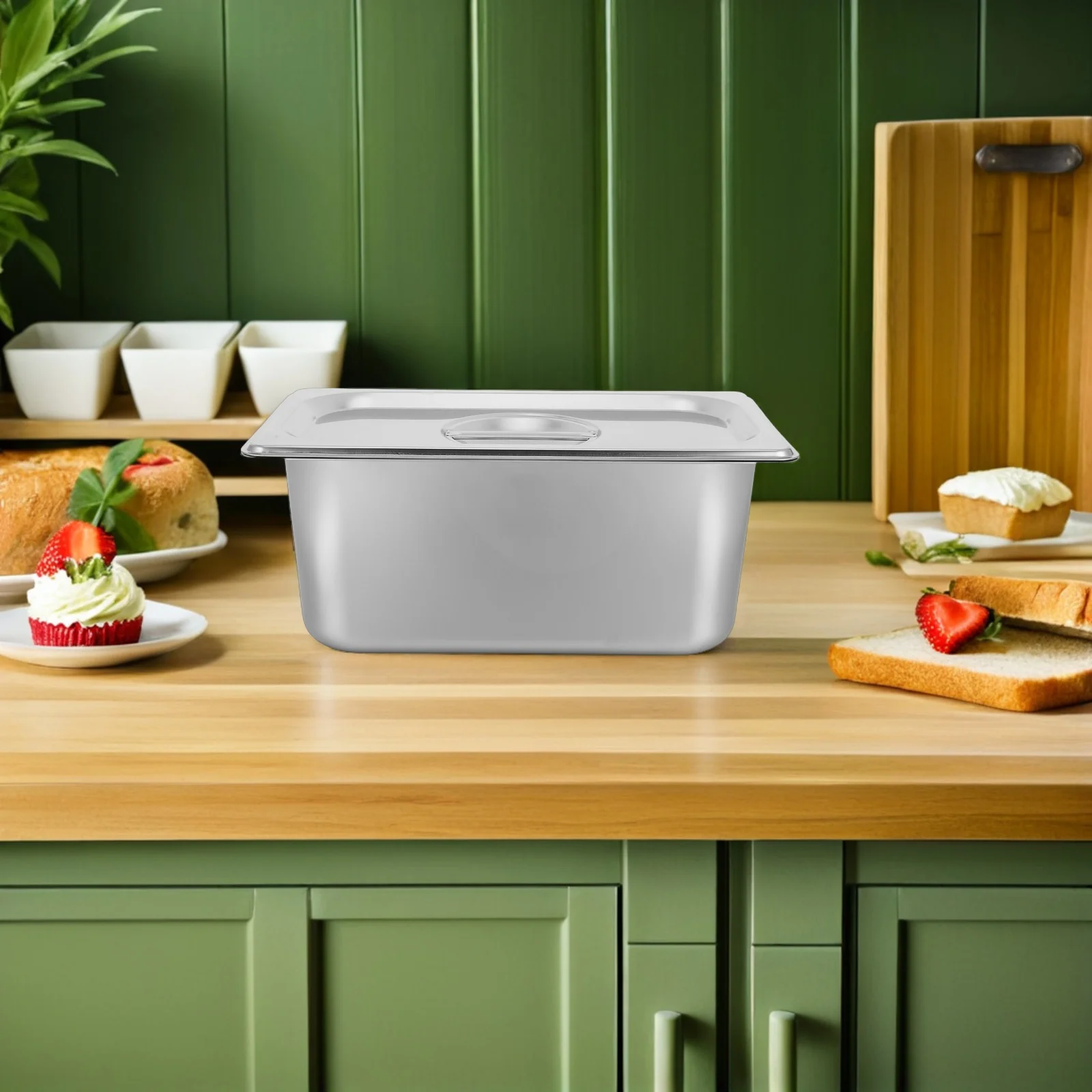 

2Pcs Steam Table Pan Anti-Jam Deep Stainless Steel Hotel Pan Lid 6 Inch Buffet Tray Restaurant Catering Supplies