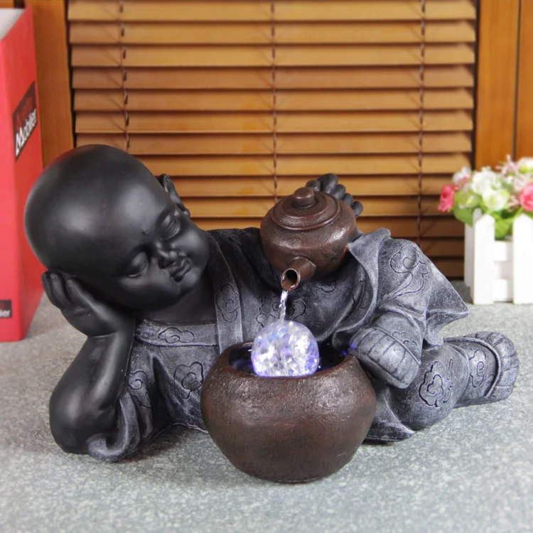 

Samanera Little Monk Water Fountain Chinese Style Living Room Zen Lucky and Humidifying Decoration