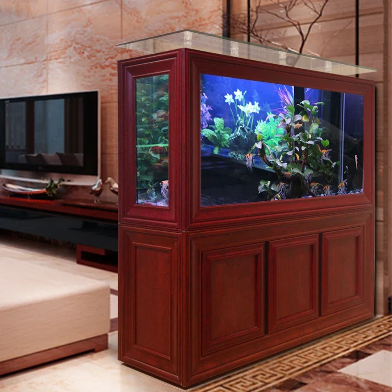 Chinese fish tank aquarium living room screen floor imitation mahogany dragon bottom filter fish tank