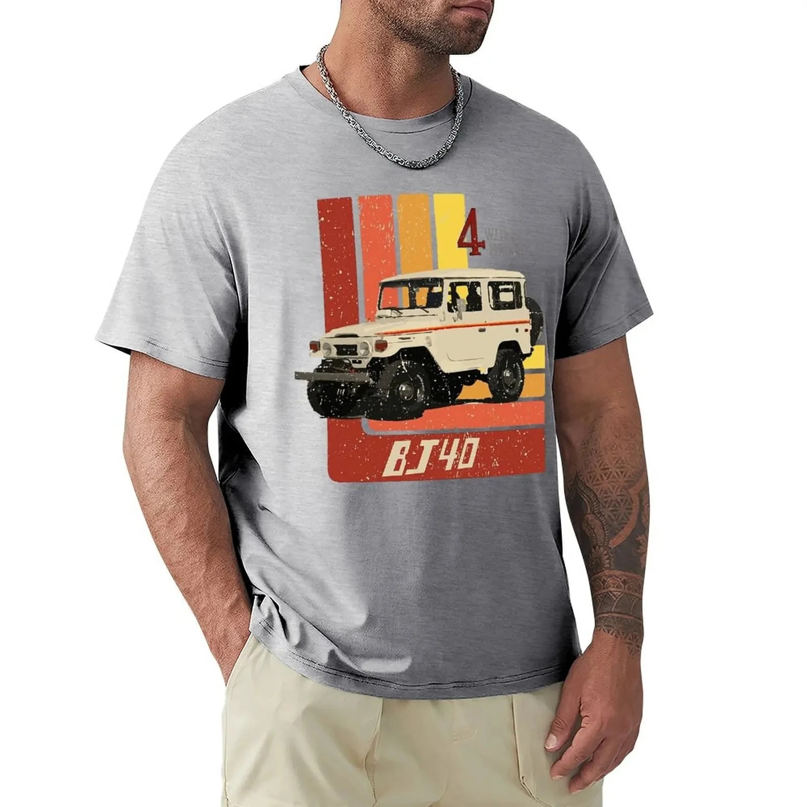 Men\'s T-Shirts Retro Land Cruiser FJ40 Jdm Humorous Fashion Cotton Tees Shirt Speed Car Print Casual Oversized Short Sleeve Tops