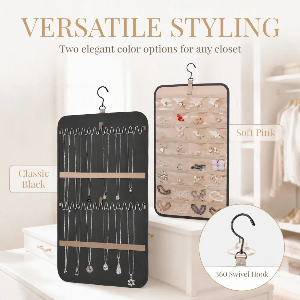 Double Sided Hanging Jewelry Organizer With Hanger Wall Mount Wall Jewelry Storage Metal Hook Jewelry Rack Bedroom Organizer
