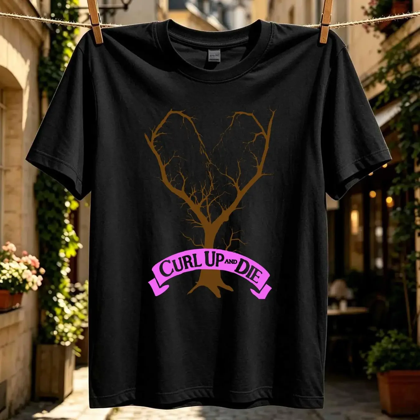 washed T Shirt CURL UP AND DIE Heart Tree Hardcore Metalcore Band long or short sleeves vintage Washed fashion Casual