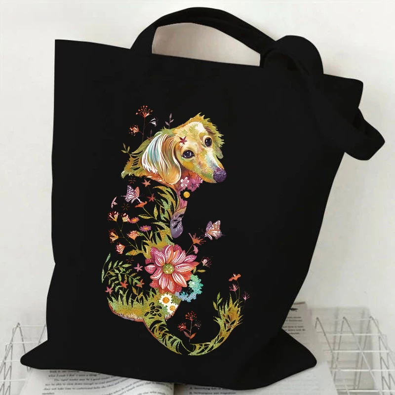 Cat and Flower Print Shoulder Bag Women Vintage Aesthetics Kitten Design Tote Bags Teenager Girls Shopping Bags Female Handbag