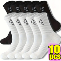1/5pairs Men's High-Cut Solid Sports Socks Breathable Unisex Mid-Calf Casual Socks Black/White Cross Couple Casual Crew Socks