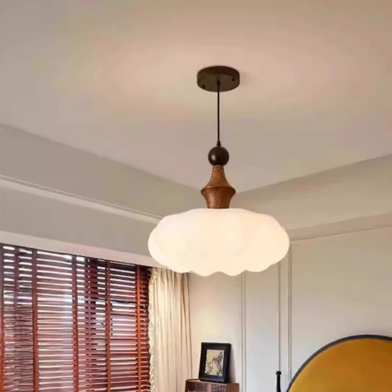 الفرنسية خمر اليقطين خشبية قلادة LED أضواء مطعم غرفة المعيشة غرفة نوم دراسة ديكور المنزل جو مصابيح بيضاء تركيبات