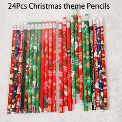 24Pcs Cartoon Christmas Santa Claus HB Writing Painting Pencils for Kids Christmas Theme Party Favors New Year Stationery Gift