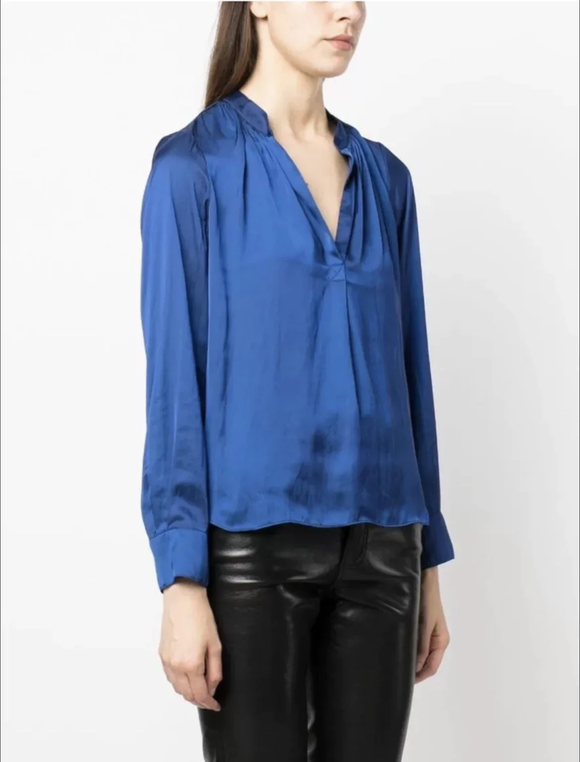 

Early Spring Women's Solid Color Shirt V-Neck Long Sleeve Casual Female Blouse