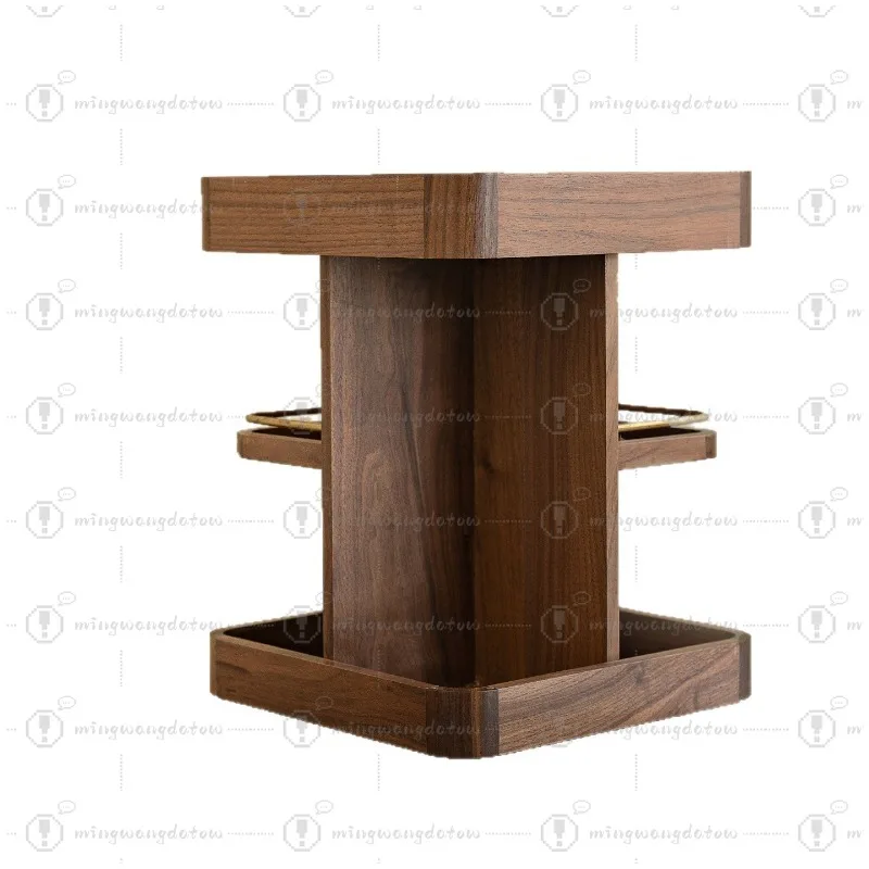 

Retro Black Walnut Solid Wood Rotating Storage Box, Luxury Desktop Vanity Shelf for Cosmetics and Perfume