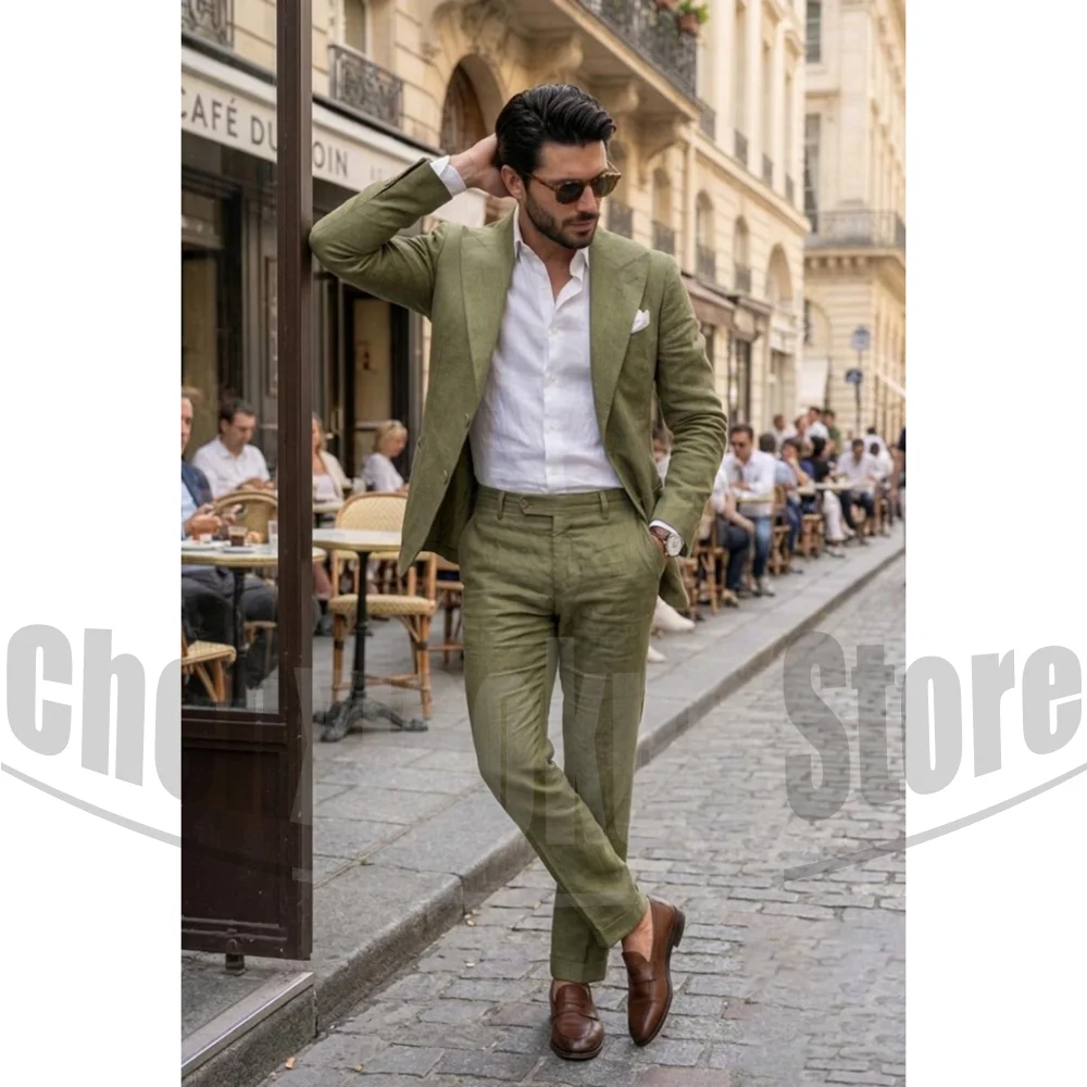 ชุดสูทผู้ชายผ้าลินิน 2 ชิ้น แฟ - Street Fashion Style Male บทวิจารณ์และราคา