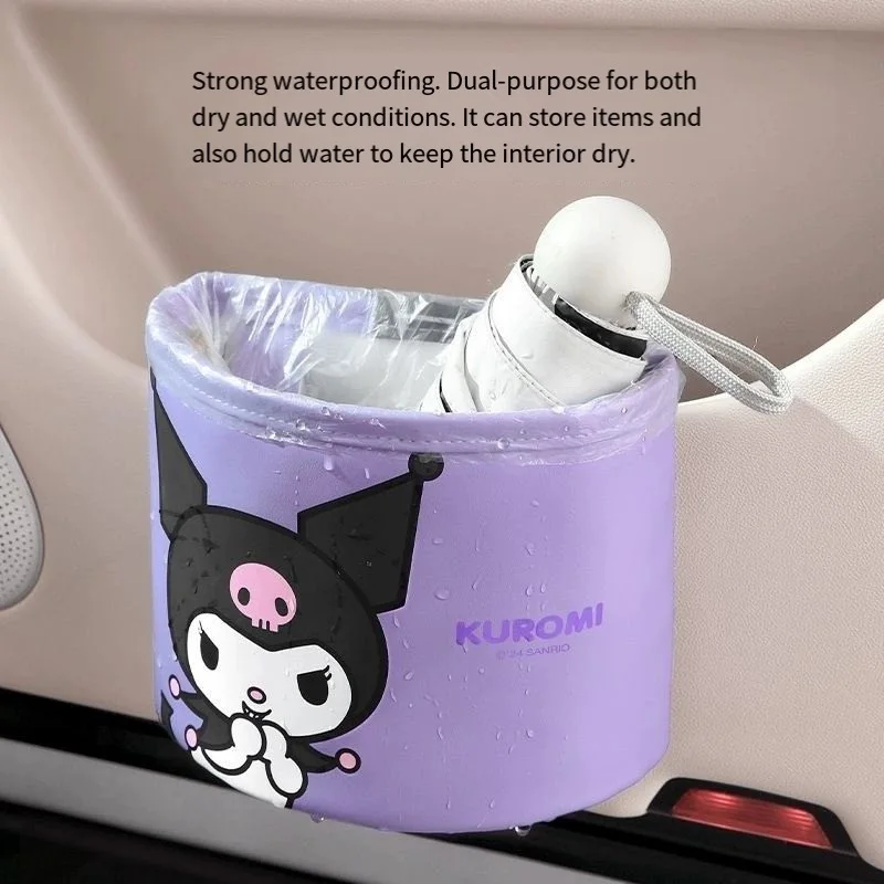 Sanrio Kuromi New Style Cute Car Trash Can Multifunctional Cartoon Creative Foldable Umbrella Paper Towel Storage Storage Bag