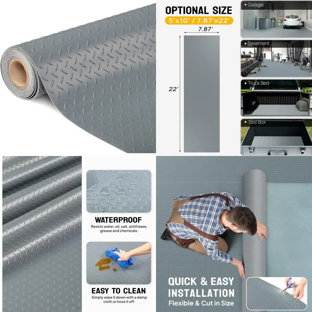 

Thickened Diamond Plate PVC Garage Floor Mat - 7'87 x 22 FT Roll for Under Car, Garage Parking Flooring